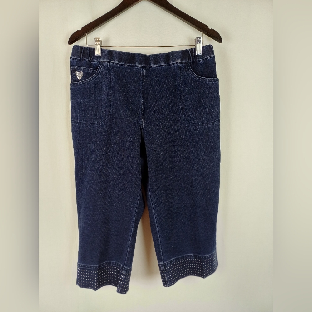 NWT  Quacker Factory Dream Jeannes Convertible Capris Dark Indigo Large A231344